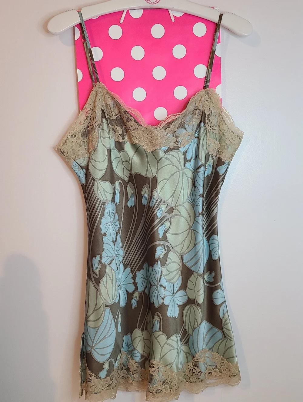 VTG NY&CO 100% Silk & Lace Floral Print Camisole Size Sm Brown & Blue - Picture 6 of 8